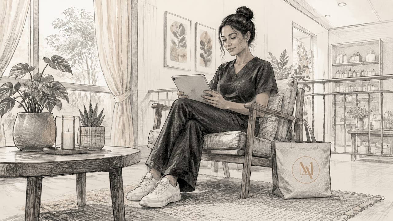 Skincare practitioner reviewing digital intake form