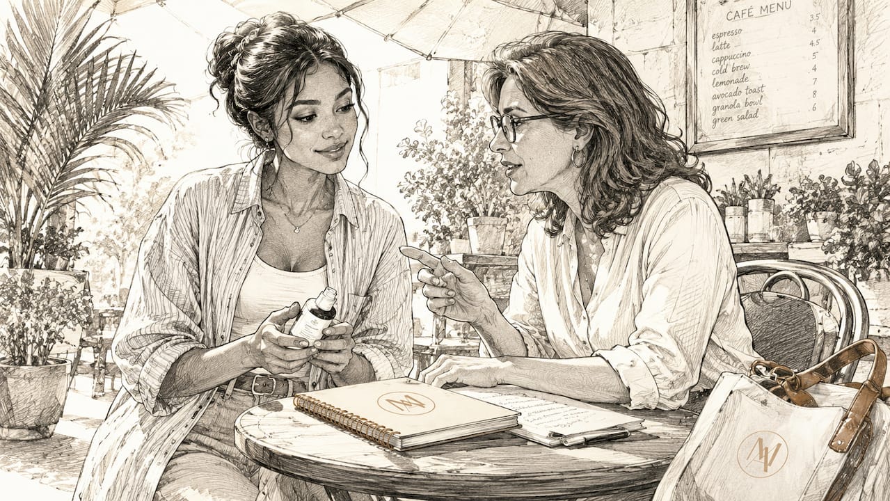 Woman consulting dermatologist about skincare products