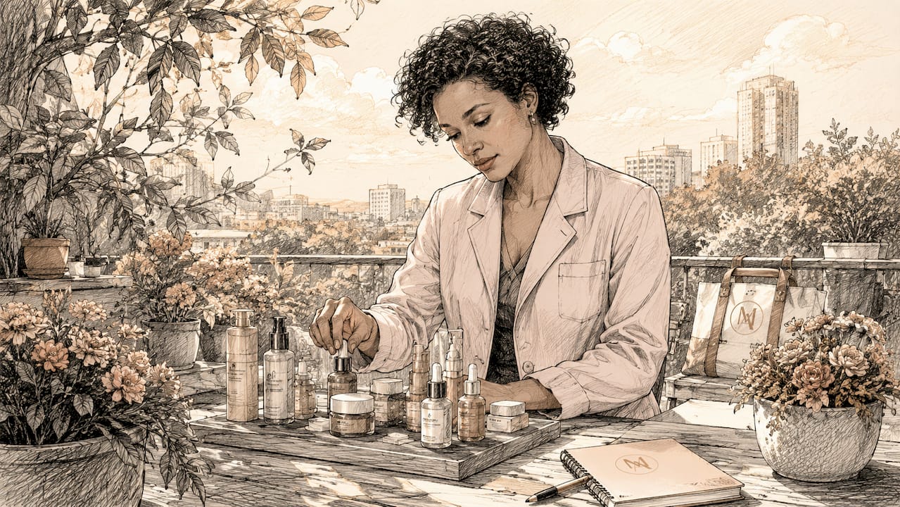 Skincare professional examining imported products