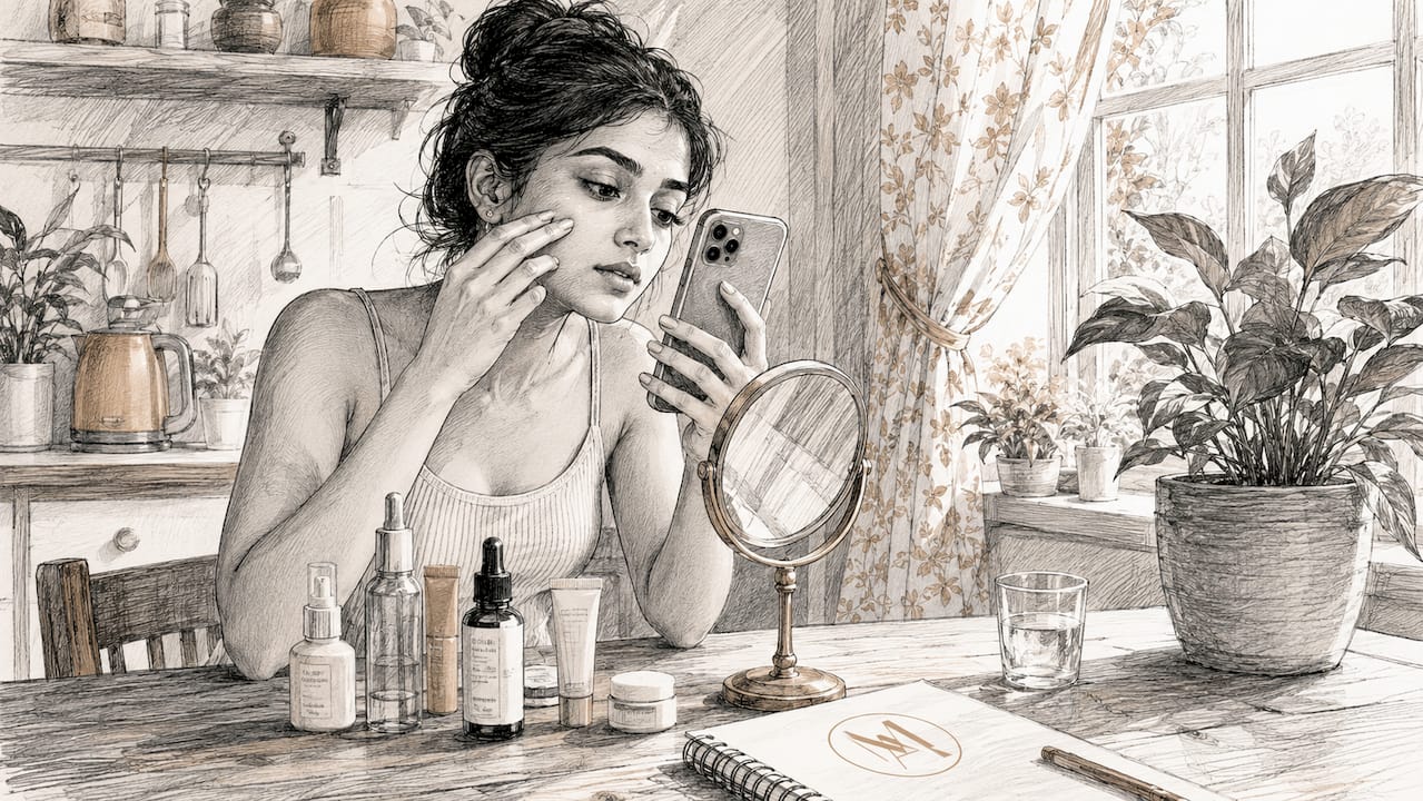 Woman preparing skin photos for telemedicine