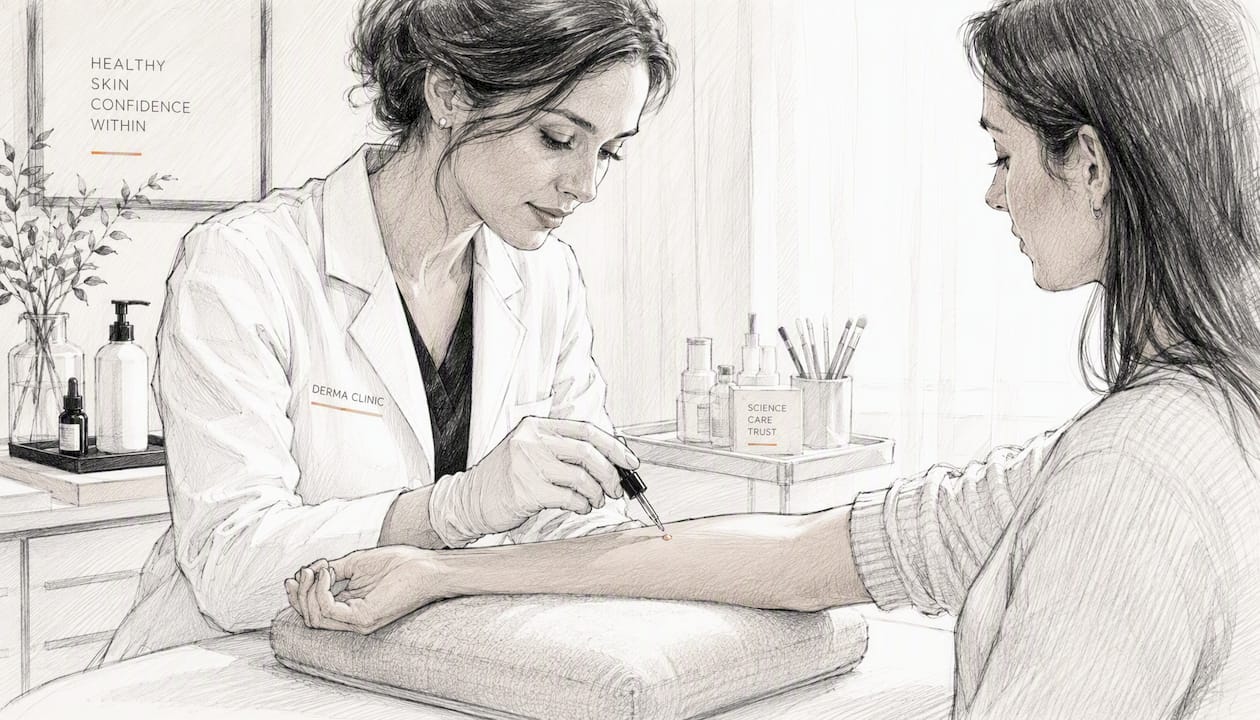 Applying patch test liquid to forearm skin