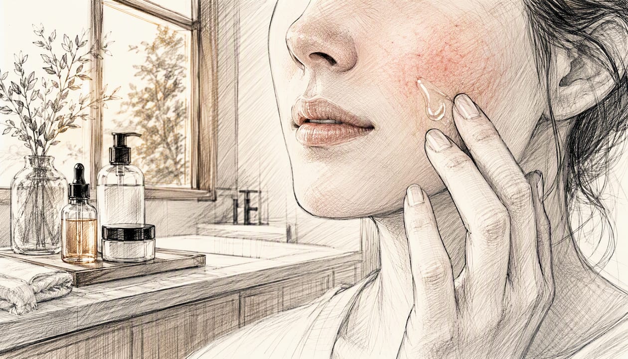 Close-up applying cream to rosacea skin