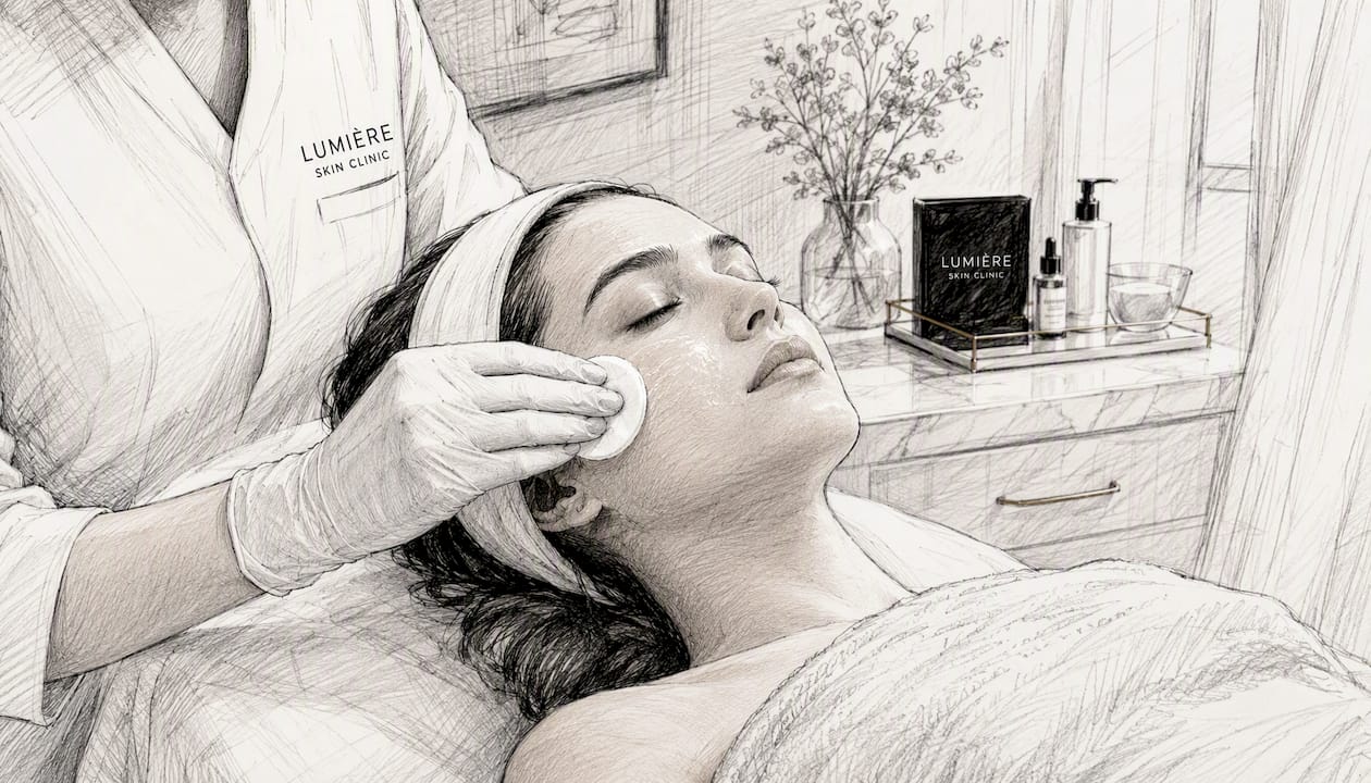 Clinician preparing patient skin for chemical peel