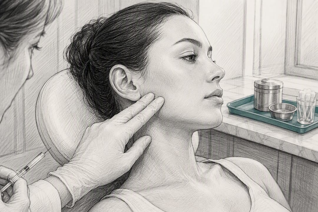 Clinician assessing masseter muscle before treatment