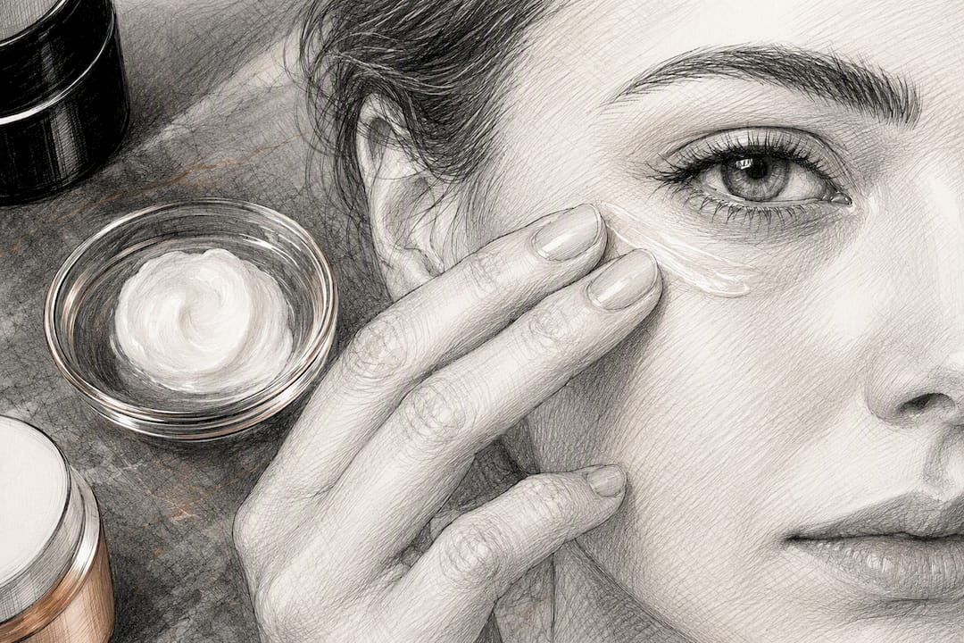 Applying eye skincare along orbital bone