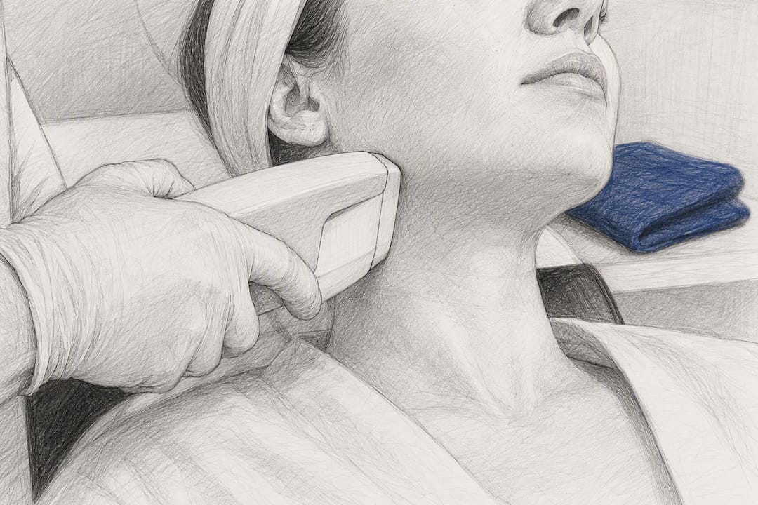 Clinician applying HIFU along a jawline