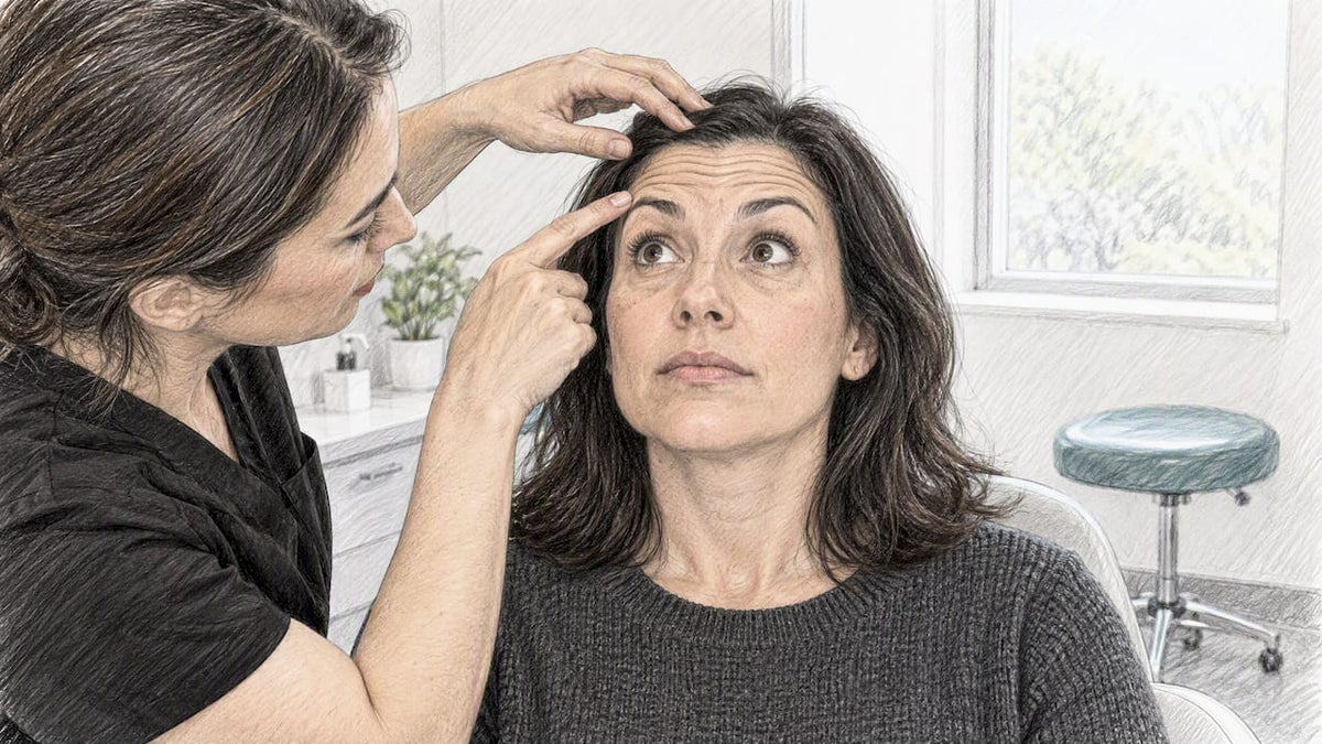 Clinician assessing upper-face Botox treatment zones