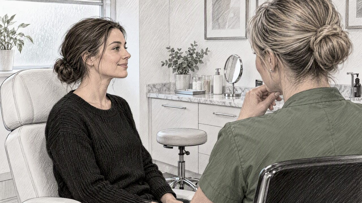 Patient discussing lip flip smile assessment