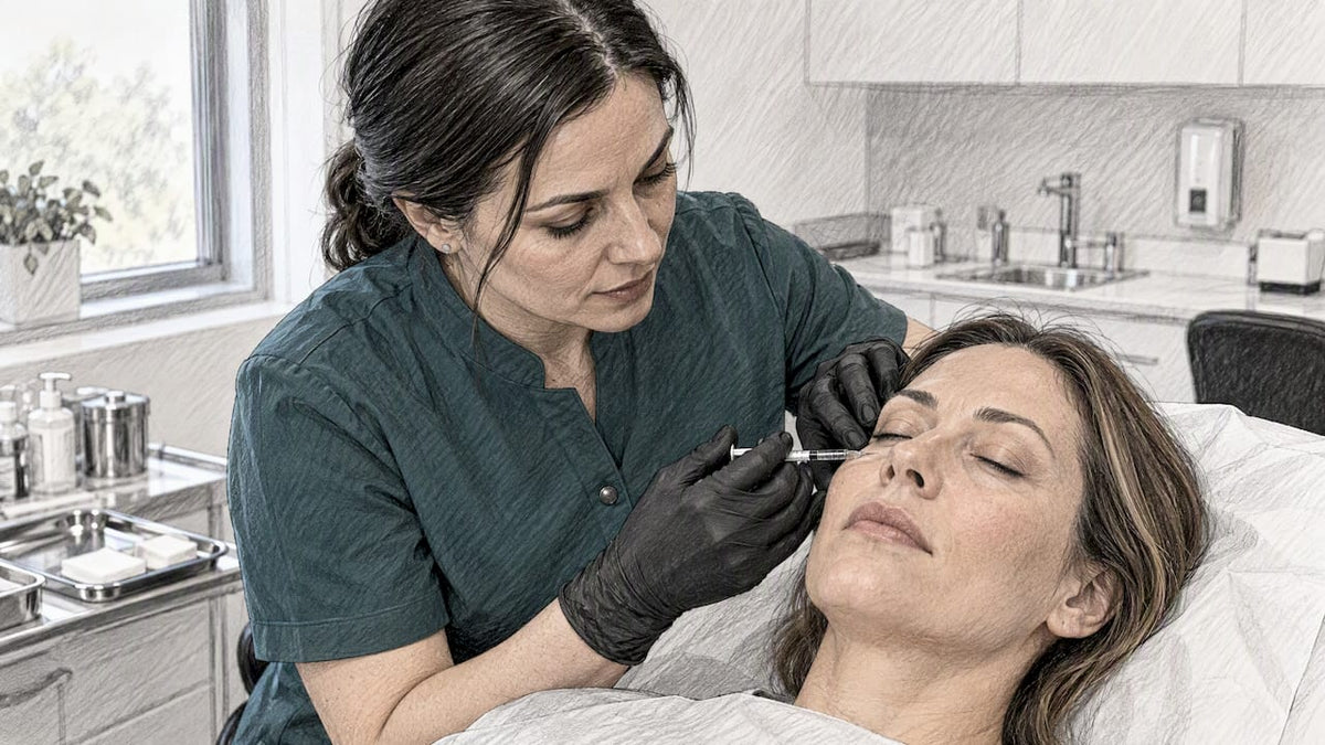 Doctor administering filler beneath a patient's eye