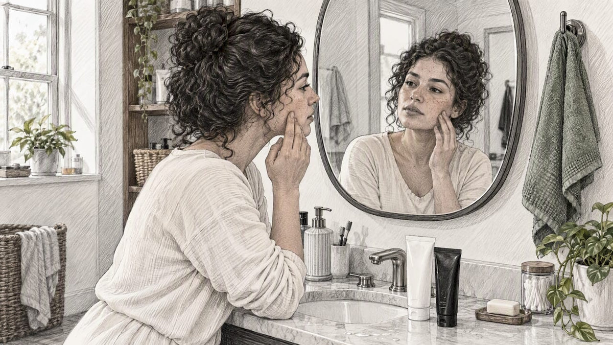 Woman considering skincare for visible facial redness