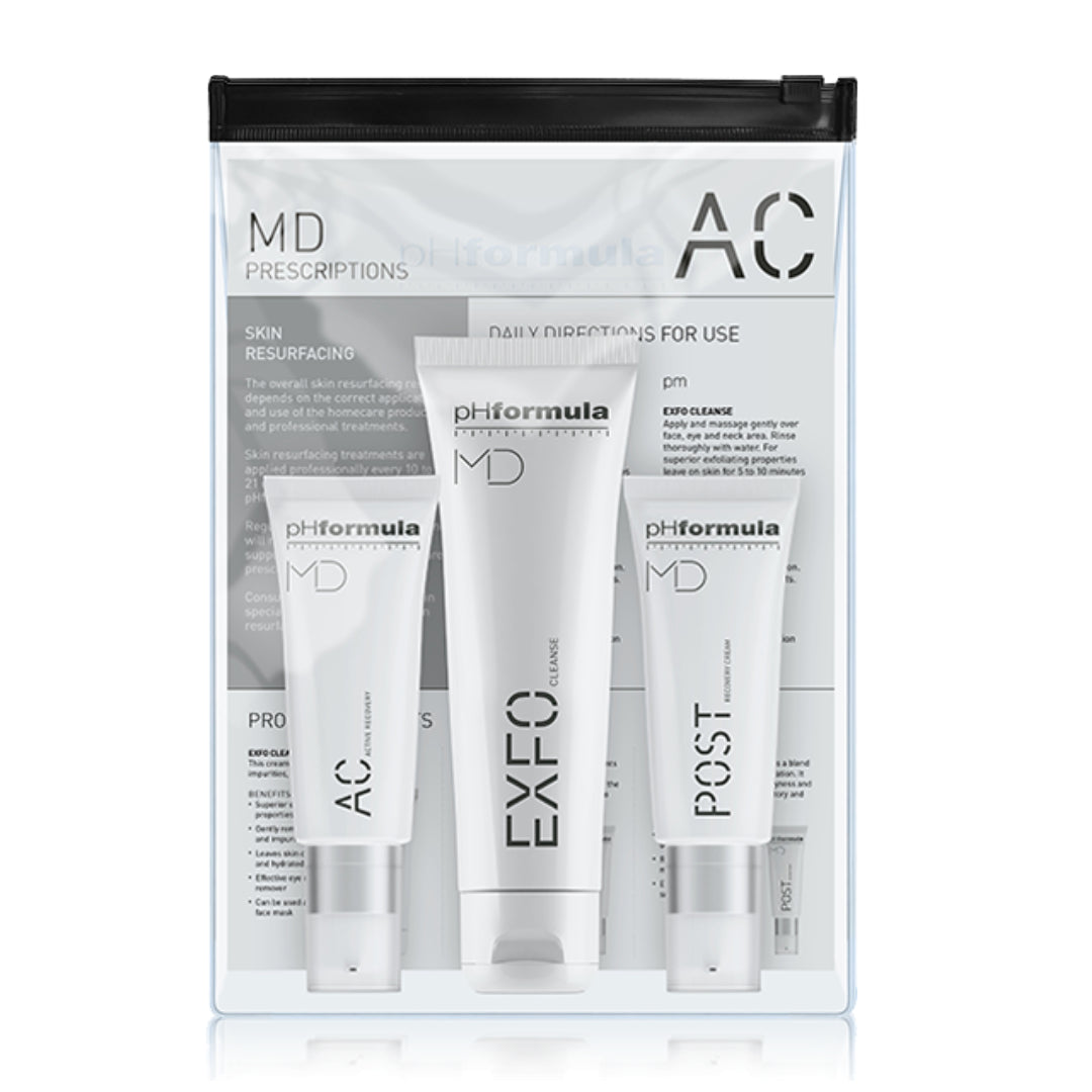 pHformula MD AC Homecare Kit set on a clean background, acne homecare routine for oily and blemish-prone skin.