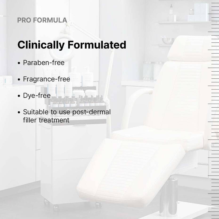 White chair with text highlighting 'Pro Formula' and product features on a white background