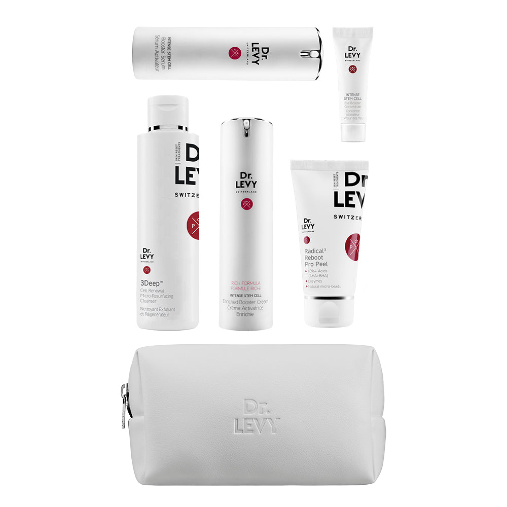 Luxury Dr. LEVY Age-Reverse Stem Cell Cure packaging, limited-edition Swiss stem cell ritual for wrinkles and firmness.