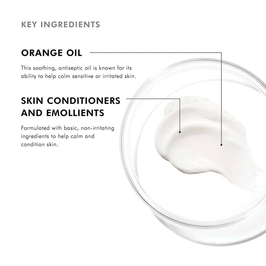 Bowl of white cream with text on key ingredients on a white background