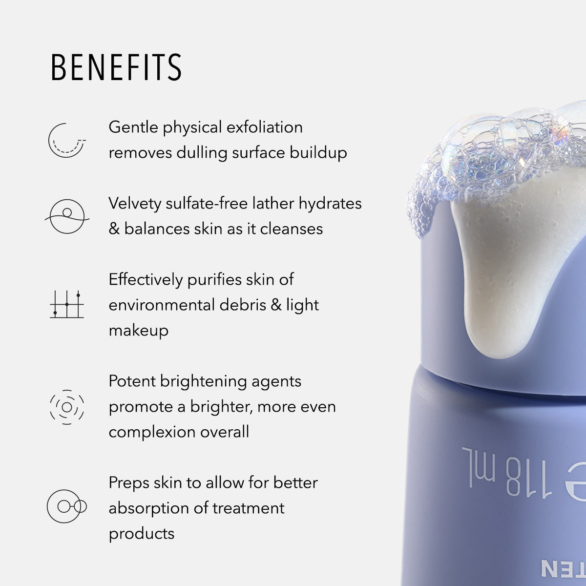 HydroPeptide Foaming Cream Cleanser with benefits listed on a white background