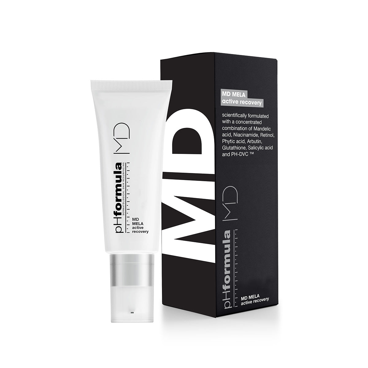 pHformula MD MELA Active Recovery bottle on a clean background, brightening treatment for pigmentation and dark spots.