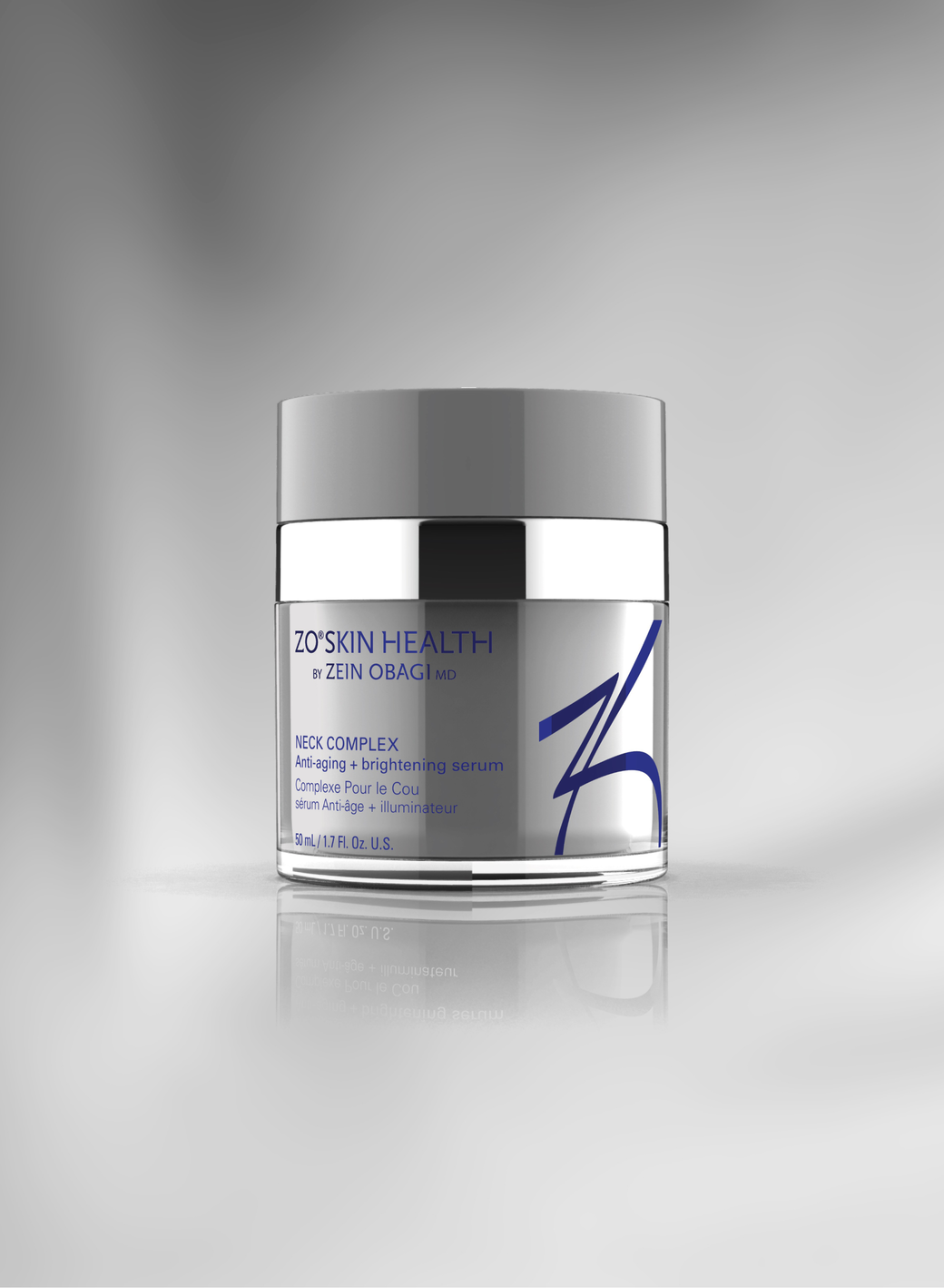 ZO Skin Health Neck Complex jar on a gray background