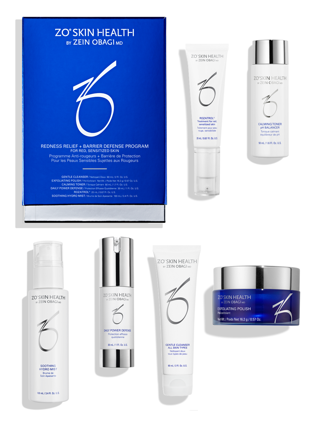 ZO Redness Relief + Barrier Defense Program kit—six‑product regimen for red, sensitised skin.