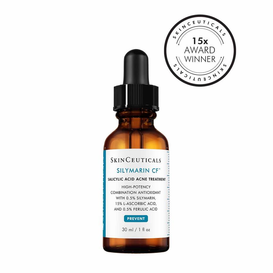 SkinCeuticals Silymarin CF serum bottle—vitamin C serum for oily skin oil oxidation control.