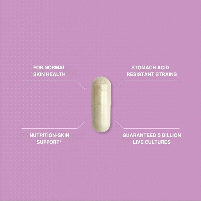 Advanced Nutrition Programme Skin Clear Biome capsules formulated with four selected strains of bacteria and yeast.