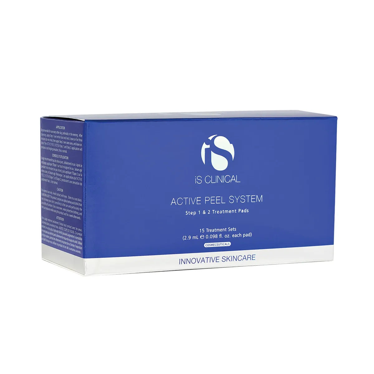 Blue box of iS Clinical Active Peel System on a white background