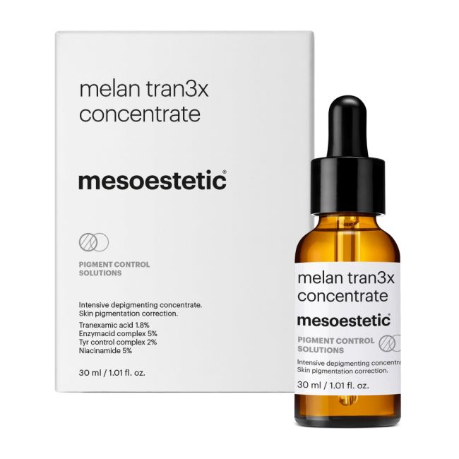 Mesoestetic Melan Tran3x Concentrate. Official Stockist. Worldwide shipping. Medical-grade skincare. The M-ethod Aesthetics