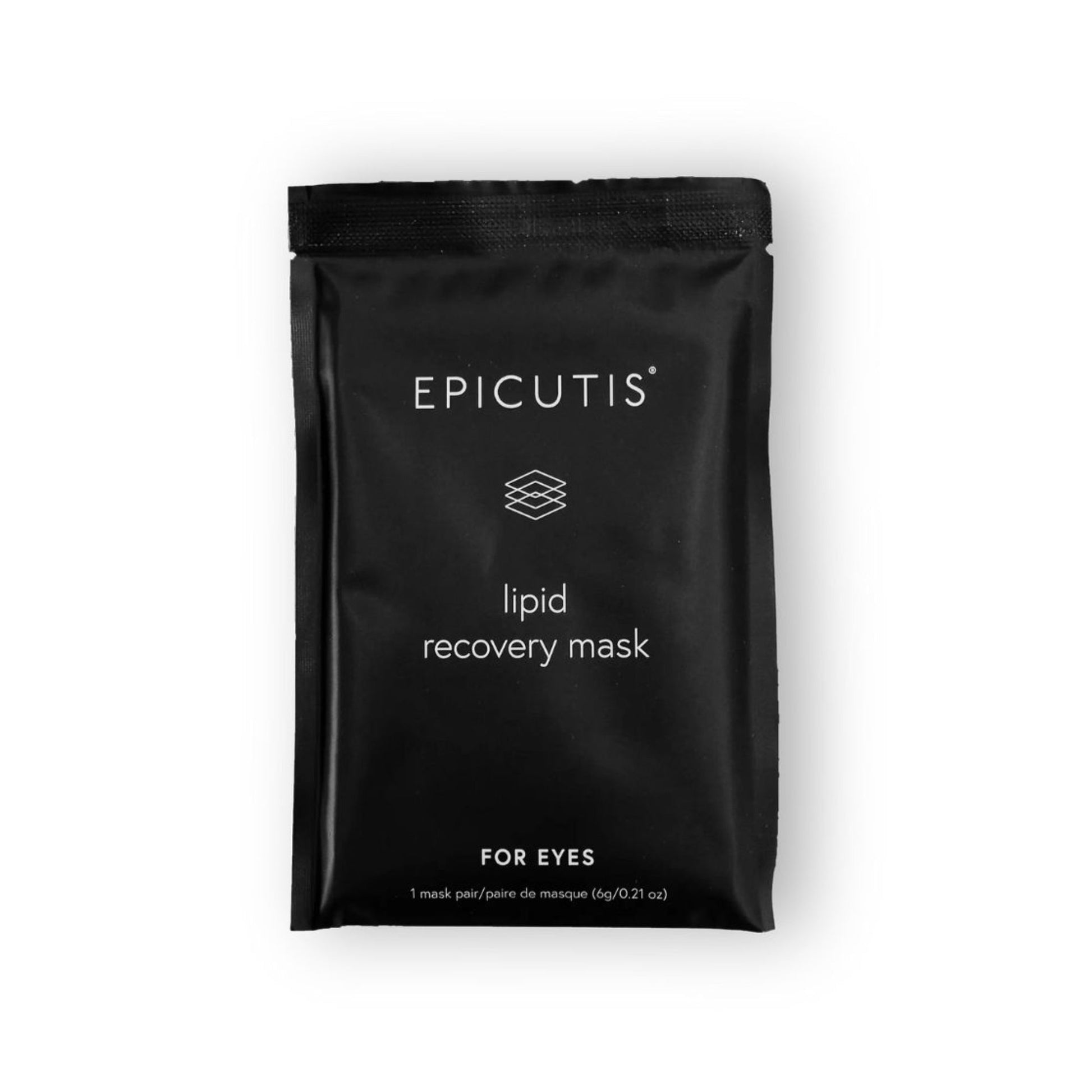 Black Epicutis lipid recovery mask for eyes packaging in a white background