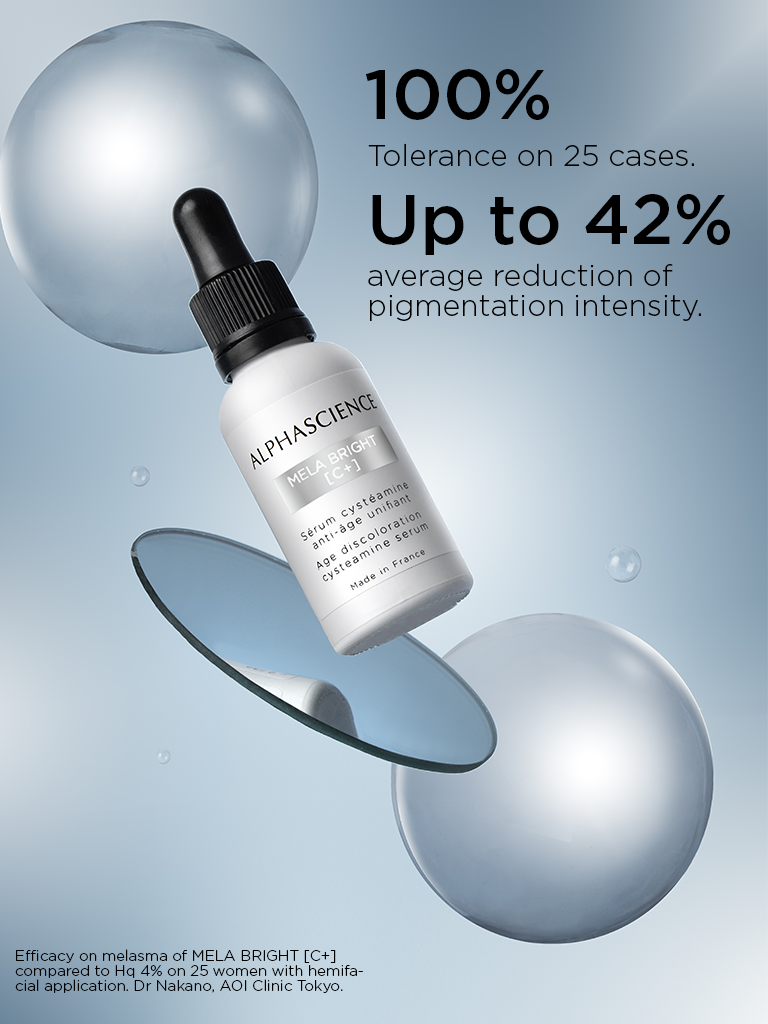 Mela Bright C+ Serum texture by Alphascience—lightweight antioxidant serum for radiant skin.