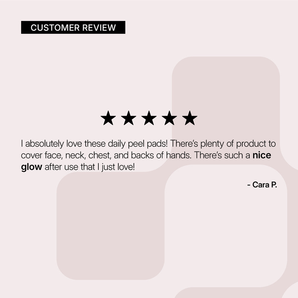 Product five-star rating and customer review on a light gray background for Neova 5-Second Daily Peel.