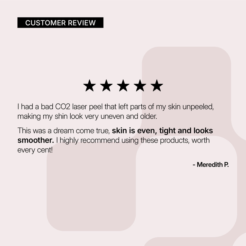 Five-star customer review for a Neova Cell Renewal Serum product with a neutral background