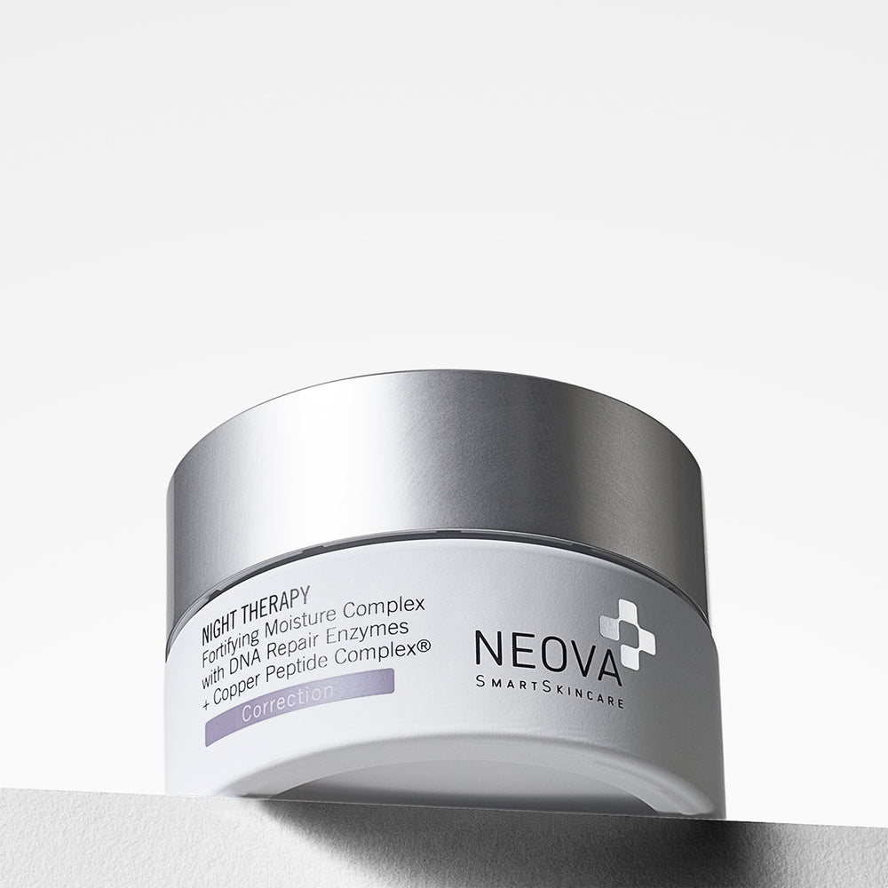 NEOVA Night Therapy jar on a clean background, overnight repair cream with copper peptides and ceramides.