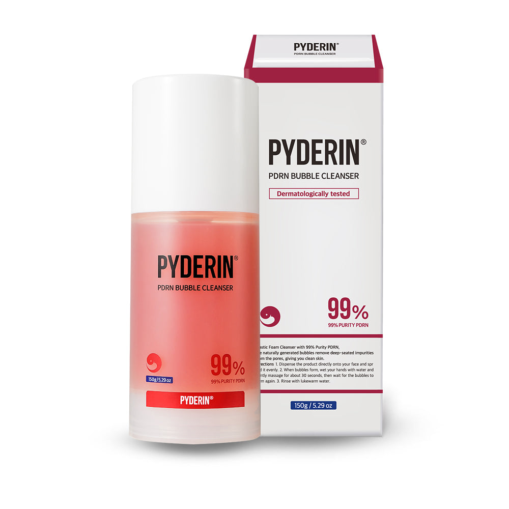 PYDERIN PDRN Bubble Cleanser bottle on a clean background, deep-cleansing foam cleanser for acne-prone skin.